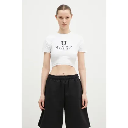 Zdjęcie VETEMENTS t-shirt bawełniany U Might Know Me Cropped Fitted damski kolor biały WA66TR750W