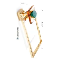 Picture Beautiful rectangular towel rack in 24K gold with amber glass and green agate medallion - Il Paralume Marina