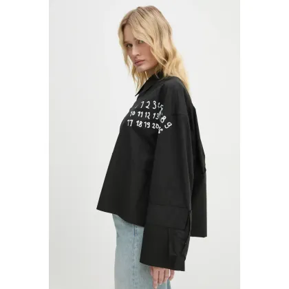 Zdjęcie MM6 Maison Margiela koszula bawełniana damska kolor czarny relaxed z kołnierzykiem klasycznym S62DT0034.S47294