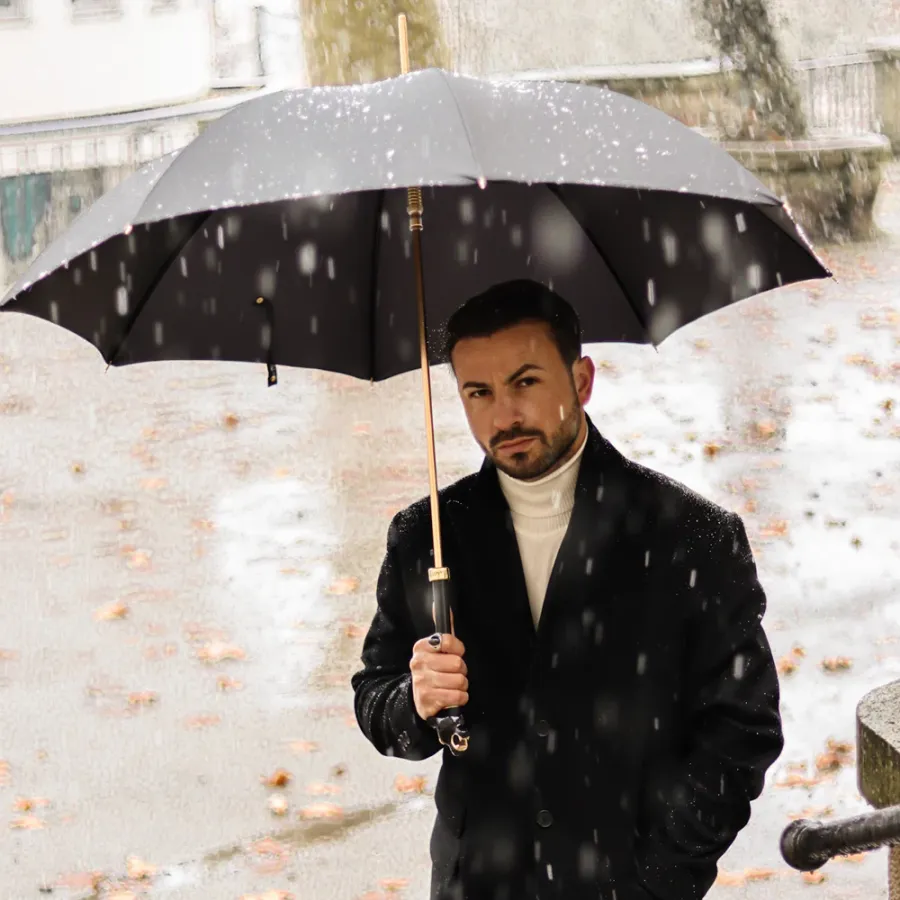 obrazek 5 Piękny stylowy czarny parasol męski z rączką w kształcie głowy czarnej pantery - Pasotti