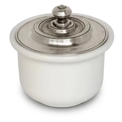 Picture Ceramic sugar bowl with a pewter lid