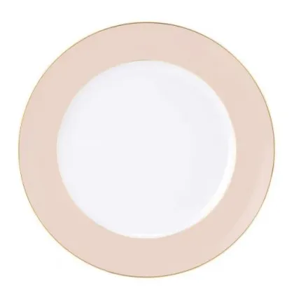 Zdjęcie Luksusowy płaski okrągły porcelanowy talerz z różowo złotym zdobieniem – Tettau