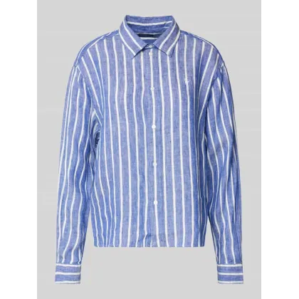 Zdjęcie Bluzka lniana o krótkim, pudełkowym kroju z wyhaftowanym logo