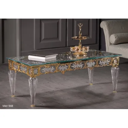 Zdjęcie Stół prostokątny z pozłacanego brązu i grawerowanego kryształu