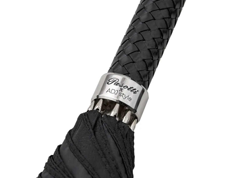 obrazek 2 Ekskluzywny czarny parasol męski Ø110xL95 cm z plecioną skórzaną rączką