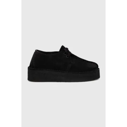 Zdjęcie Clarks Originals półbuty zamszowe Trek Wedge damskie kolor czarny na płaskim obcasie 26174019
