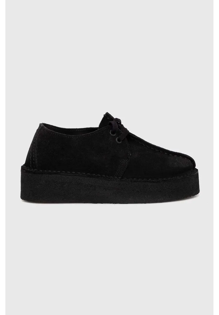 obrazek 1 Clarks Originals półbuty zamszowe Trek Wedge damskie kolor czarny na płaskim obcasie 26174019