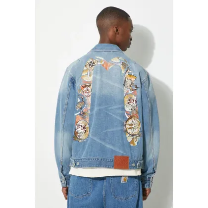 Zdjęcie Evisu kurtka jeansowa Hanafuda Daruma Daicock męska kolor niebieski przejściowa oversize 2ESHTM4DJ1002