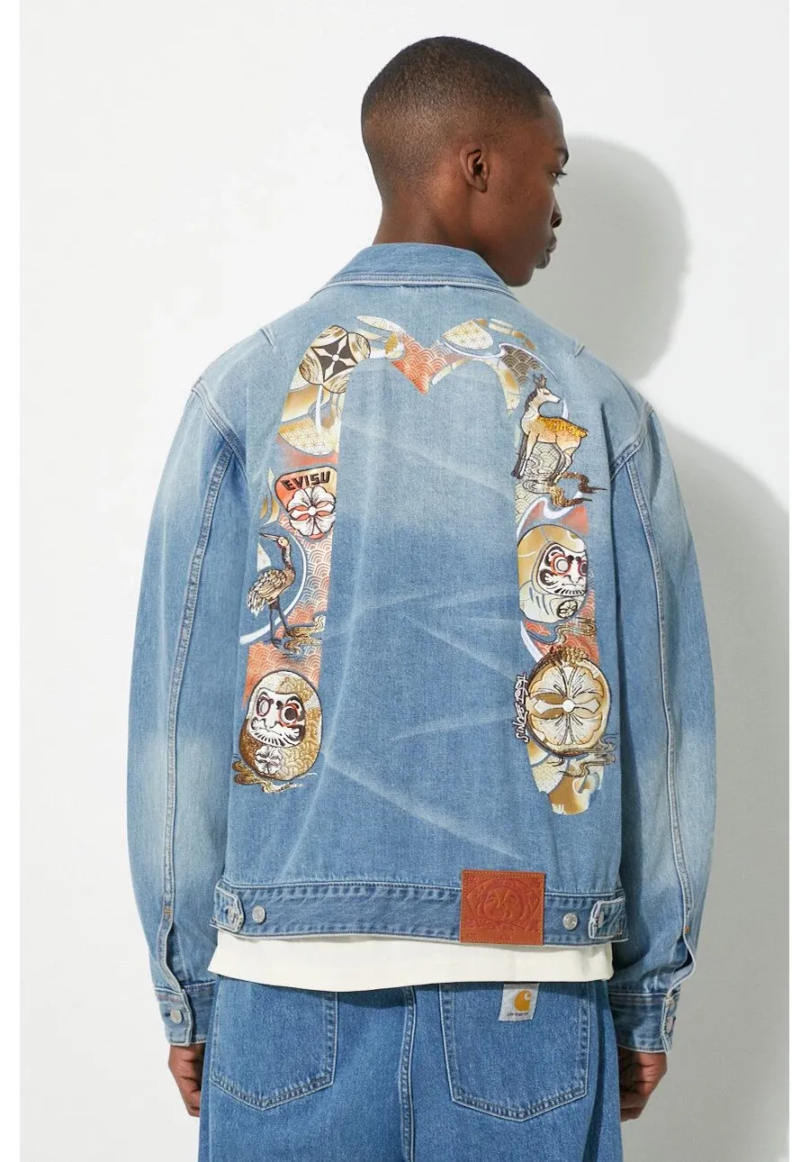 obrazek 1 Evisu kurtka jeansowa Hanafuda Daruma Daicock męska kolor niebieski przejściowa oversize 2ESHTM4DJ1002