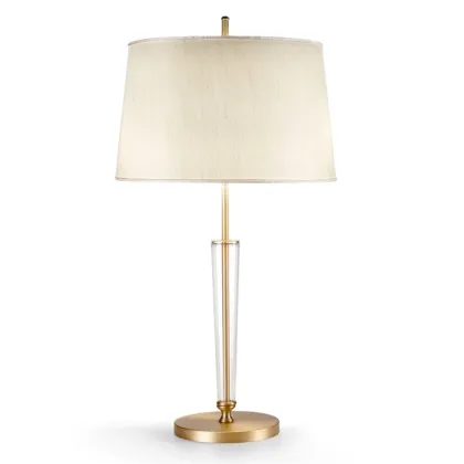 Zdjęcie Stylowa lampa stołowa ze stożkowym elementem szklanym i abażurem z tkaniny – Il Paralume Marina