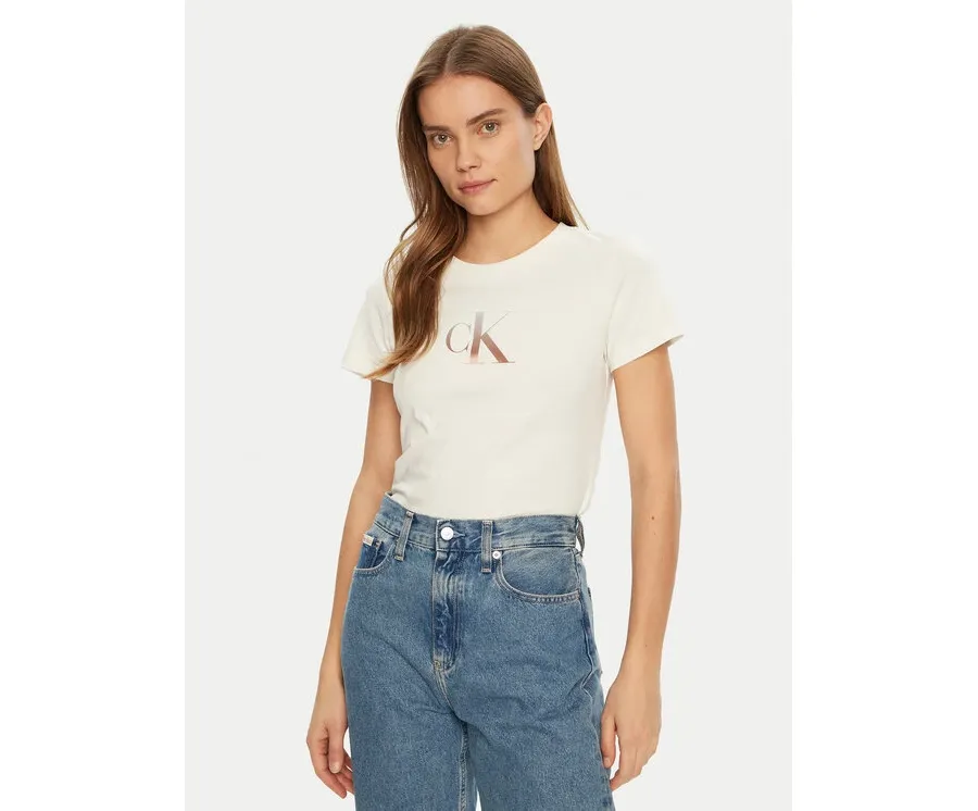 obrazek 1 Calvin Klein Jeans T-Shirt Gradient J20J224982 Écru Slim Fit