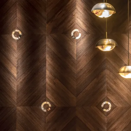 Zdjęcie Boazeria z forniru dębowego z okrągłymi matowymi wstawkami z rogu - Arcahorn