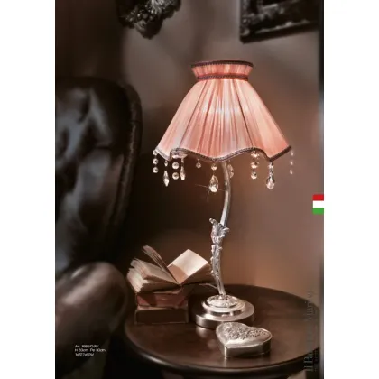 Picture Table lamp with double fabric shade and pink crystal pendants - Il Paralume Marina