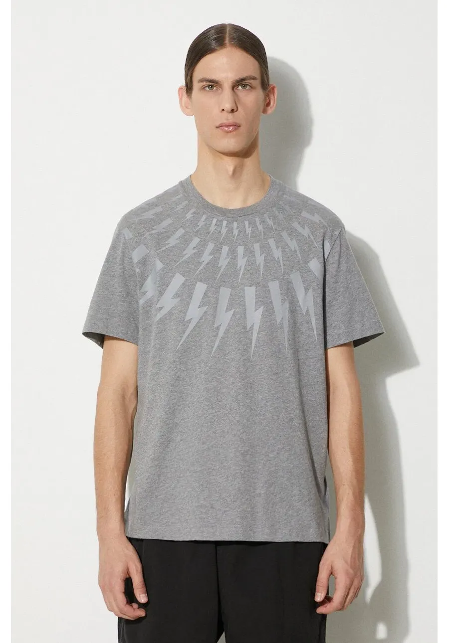 obrazek 1 Neil Barrett t-shirt bawełniany Fairisle Thunderbolt Slim męski kolor szary z nadrukiem MY70007S-Y524-756N