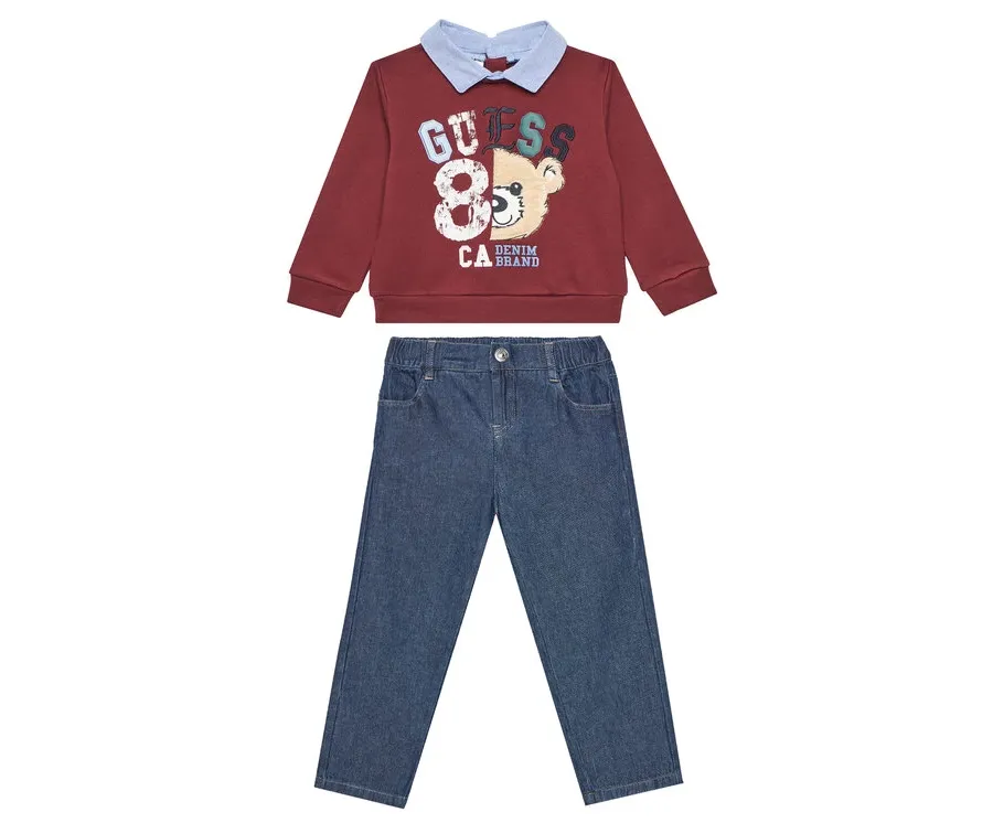 obrazek 1 Guess Komplet bluza i spodnie materiałowe N5YG13 KAX74 Bordowy Regular Fit