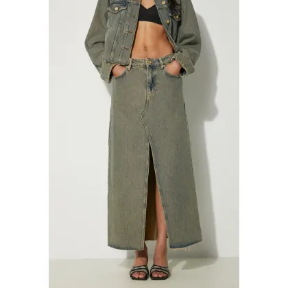 Zdjęcie GANNI spódnica jeansowa Overdyed Heavy Denim Maxi Skirt kolor brązowy maxi rozkloszowana J1477