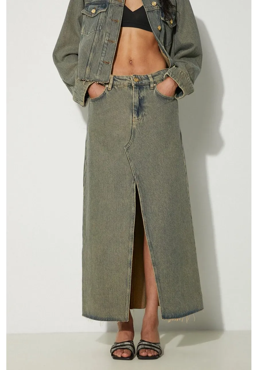 obrazek 1 GANNI spódnica jeansowa Overdyed Heavy Denim Maxi Skirt kolor brązowy maxi rozkloszowana J1477
