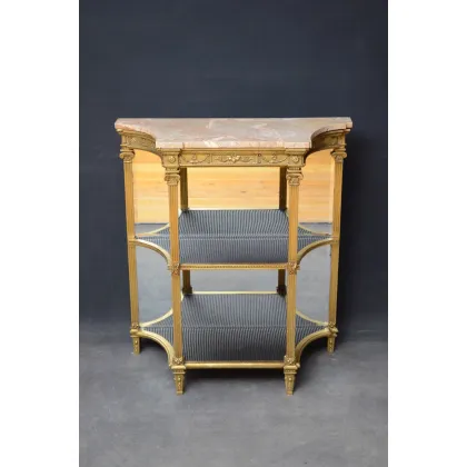 Zdjęcie Elegancki wiktoriański złocony stół przedpokojowy z marmurowym blatem - antyk