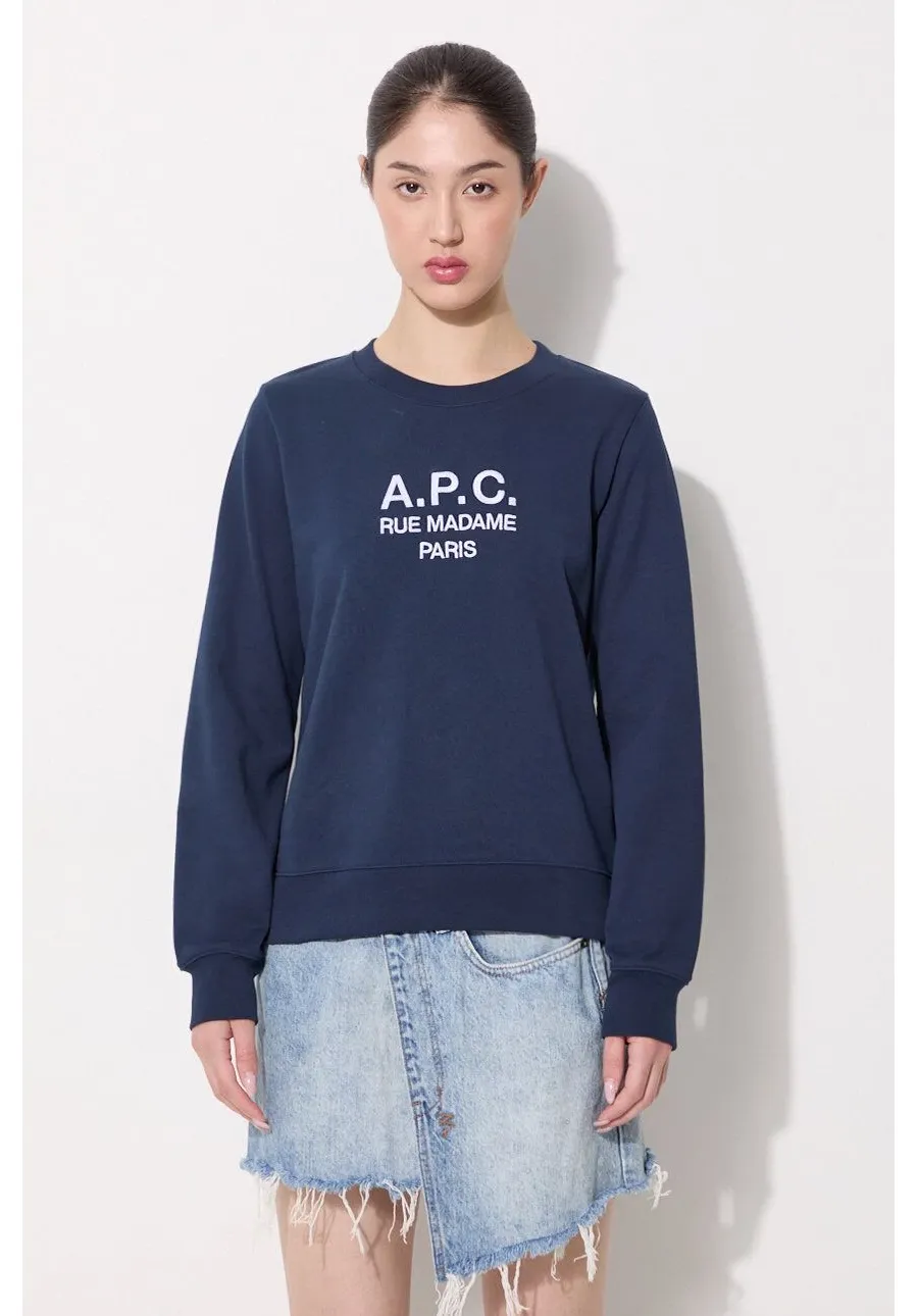 obrazek 1 A.P.C. bluza bawełniana Sweat Tina damska kolor granatowy z aplikacją COEBH.F27561-MARINE