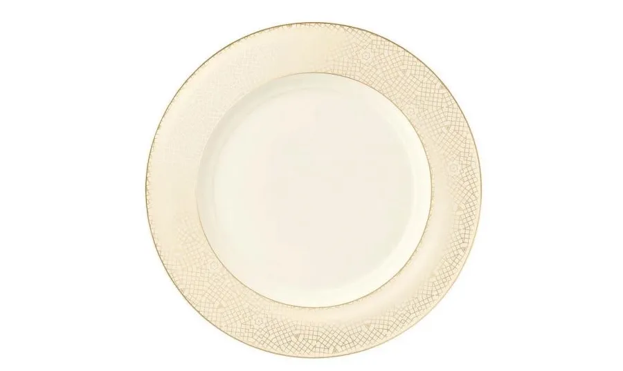 obrazek 1 Stylowy porcelanowy okrągły półmisek zdobiony złotym wzorem w stylu klasycznym – Tettau