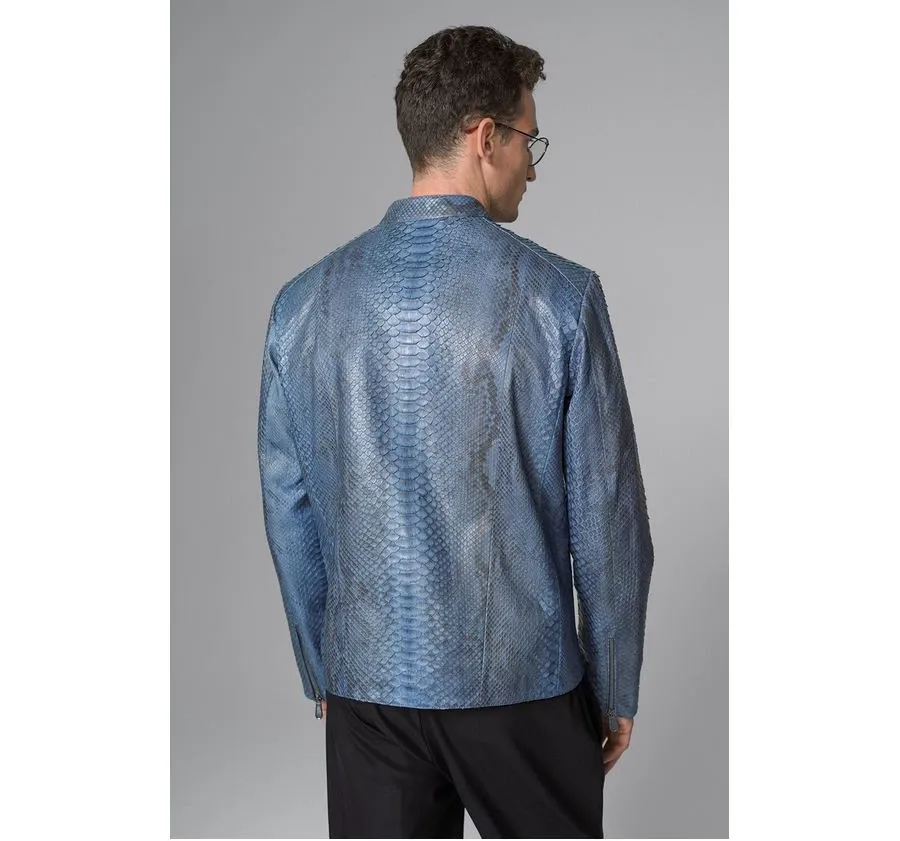 obrazek 2 Fantastyczna niebieska kurtka męska ze skóry węża