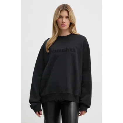 Zdjęcie Nanushka bluza bawełniana REMY damska kolor czarny z aplikacją NU24CRSH00299