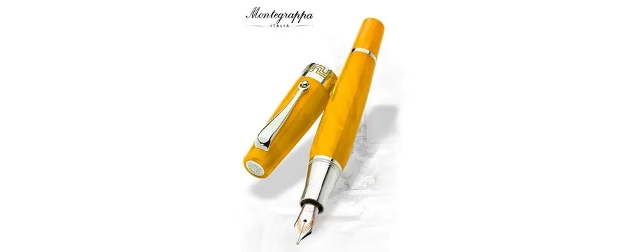 picture 1 Miya Fountain Pen - Silver/Yellow Celluloid - Montegrappa
