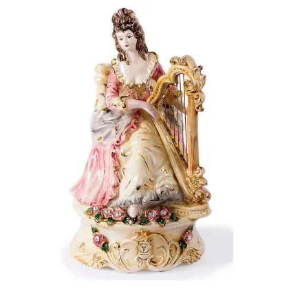 Zdjęcie Ceramiczna statuetka ozdobna kobiety z harfą