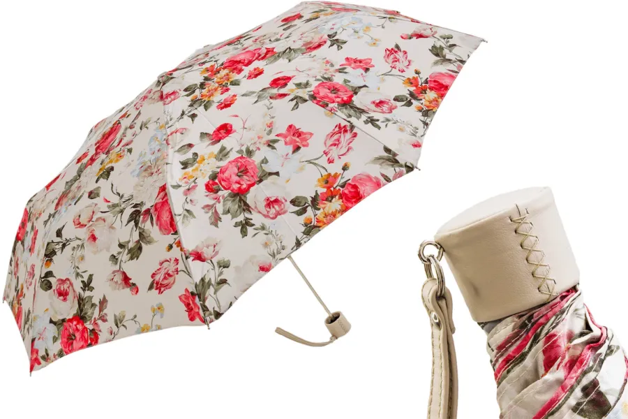 obrazek 1 Stylowy parasol damski zdobiony pięknym motywem kwiatowym ze skórzaną rączką - Pasotti