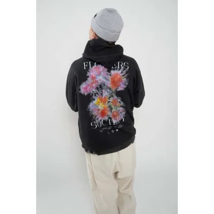 Zdjęcie Flowers for Society bluza bawełniana Premium 2.0 Oversized Hoodie męska kolor czarny z kapturem z nadrukiem FFSAPP079