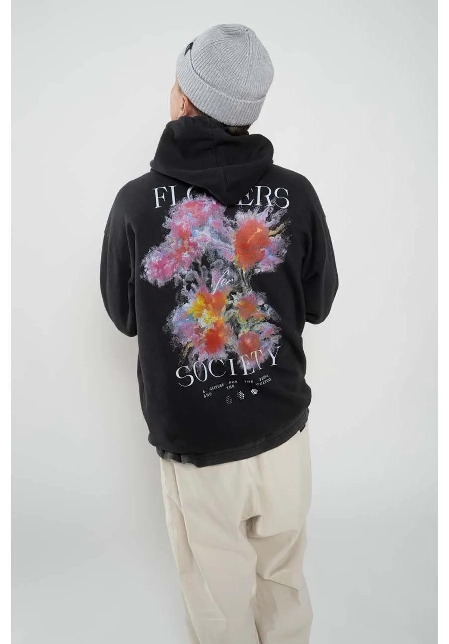 obrazek 1 Flowers for Society bluza bawełniana Premium 2.0 Oversized Hoodie męska kolor czarny z kapturem z nadrukiem FFSAPP079