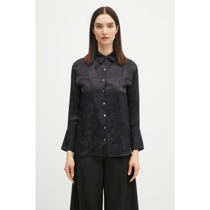 Zdjęcie Kenzo koszula jedwabna damska kolor czarny regular z kołnierzykiem klasycznym FF52CH2549JR.99
