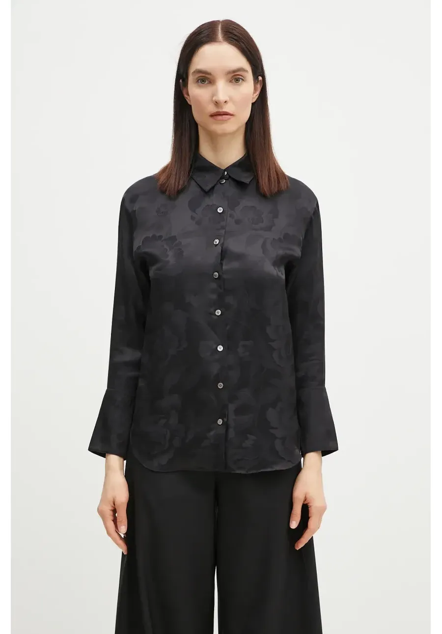 obrazek 1 Kenzo koszula jedwabna damska kolor czarny regular z kołnierzykiem klasycznym FF52CH2549JR.99