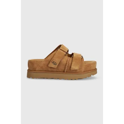 Zdjęcie UGG klapki zamszowe Goldenstar Hi Slide damskie kolor brązowy na platformie 1155458
