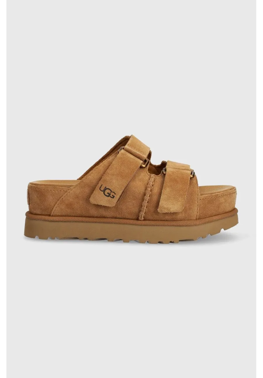obrazek 1 UGG klapki zamszowe Goldenstar Hi Slide damskie kolor brązowy na platformie 1155458