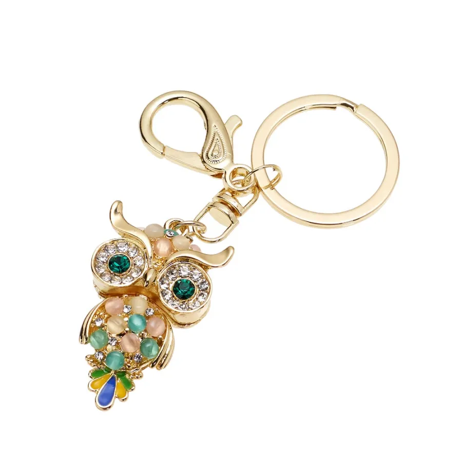 obrazek 1 Złoty brelok do kluczy w kształcie sowy z kryształkami i emalią