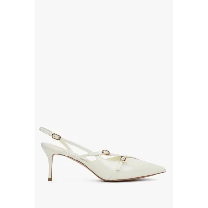 Zdjęcie Estro: Jasnobeżowe czółenka damskie typu slingback z lakierowanej skóry naturalnej