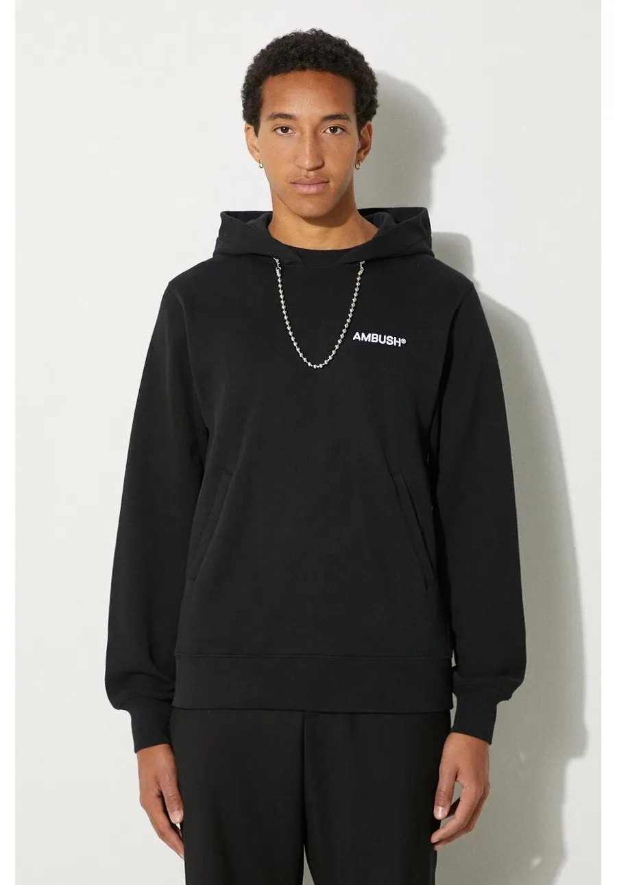 obrazek 1 AMBUSH bluza bawełniana Ballchain męska kolor czarny z kapturem z aplikacją BMBB001F24FLE0011001
