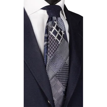 Zdjęcie Krawat patchworkowy w niebiesko-srebrnym kolorze