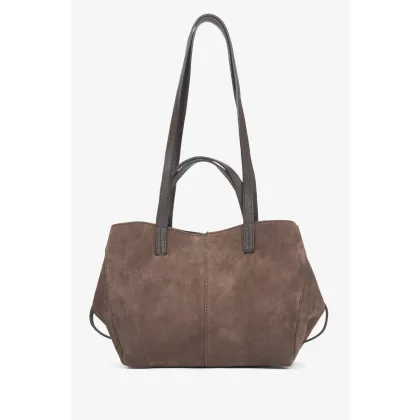 Zdjęcie Estro: Ciemnobrązowa torebka damska z długimi rączkami z włoskiego weluru naturalnego Premium