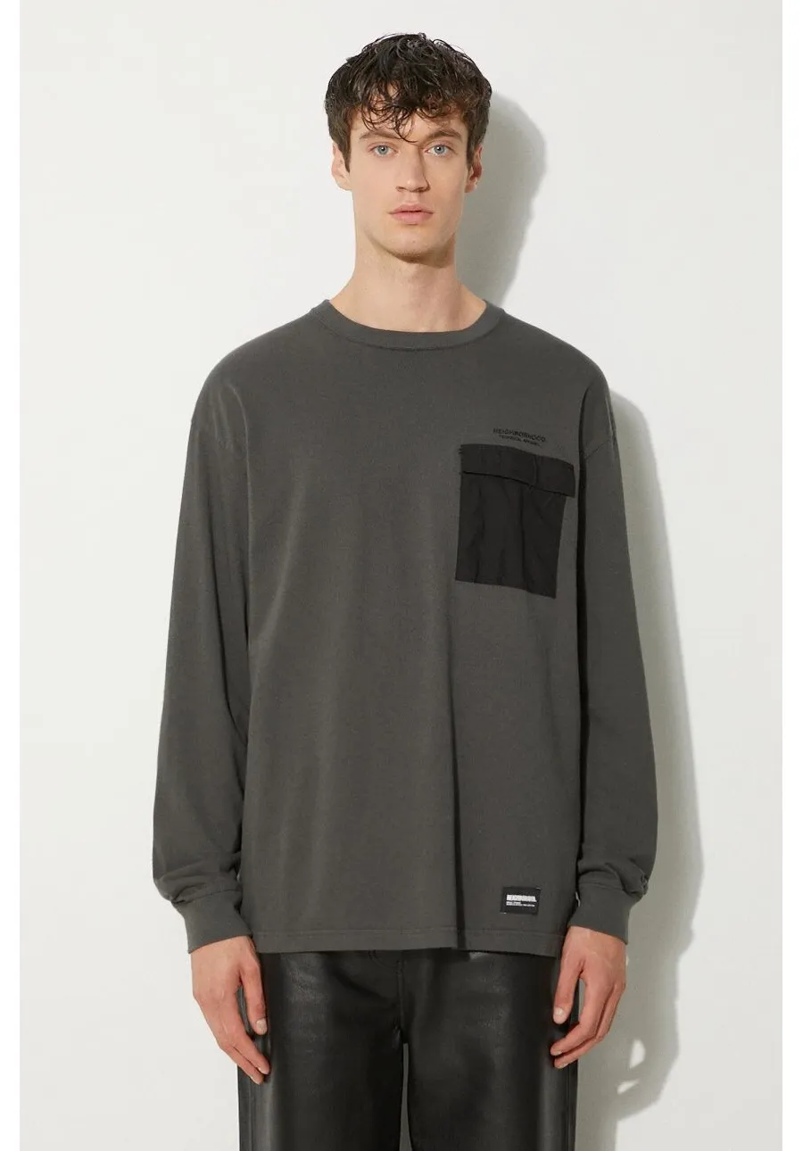 obrazek 1 NEIGHBORHOOD longsleeve bawełniany Design Crewneck kolor zielony gładki 241UWNH.CSM04