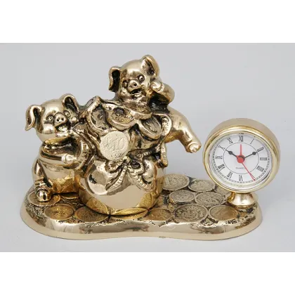 Picture Two beautiful little pigs - bronze clock
