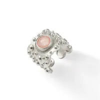Zdjęcie Cudowny pierścionek Srebro rodowane Diament laboratoryjny Różowy opal