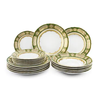 Zdjęcie Bogato zdobiony 18-elementowy komplet talerzy z porcelany z kolekcji Magic brooch – Leander