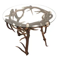 Zdjęcie Okrągły stół z poroża jelenia ze szklanym blatem