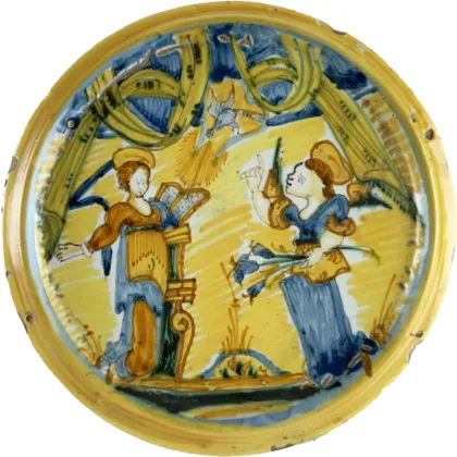 Zdjęcie Ceramiczny stojak na ciasto z dekorowanej majoliki z XVIII wieku