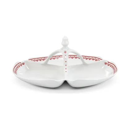 Zdjęcie Oryginalna patera z porcelany z delikatnym czerwonym zdobieniem – Leander