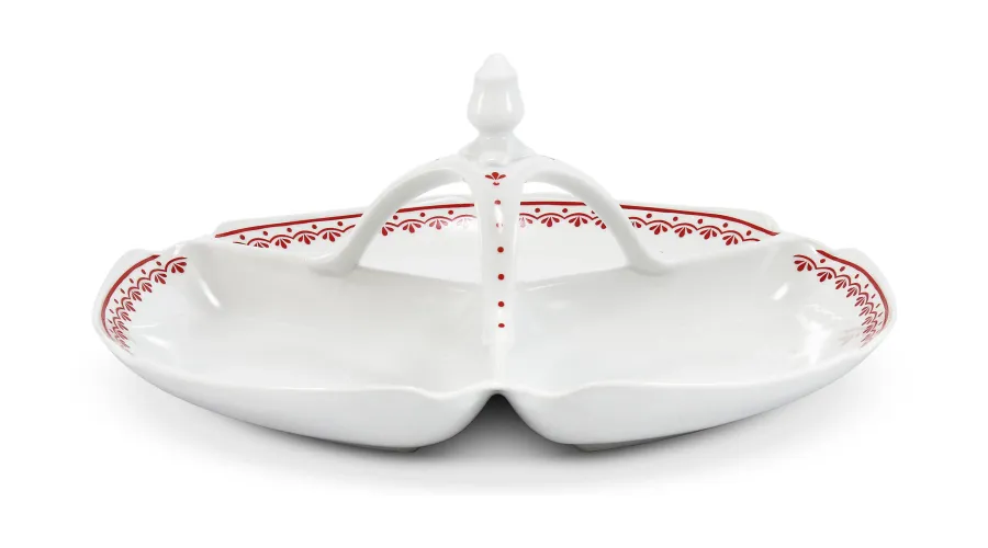 obrazek 1 Oryginalna patera z porcelany z delikatnym czerwonym zdobieniem – Leander