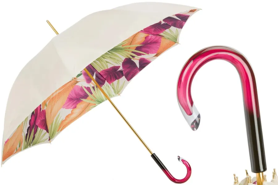 obrazek 1 Luksusowy parasol damski w kolorze kości słoniowej ze zdobieniem w formie kolorowych liści - Pasotti