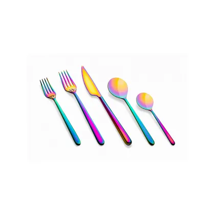Zdjęcie Designerski 5-elementowy zestaw sztućców Linea Rainbow ze stali nierdzewnej